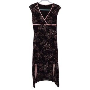 VTG Ruby Rox Babydoll Dress L Large Dark Floral 90s Y2K Romantic Mesh Goth Fairy